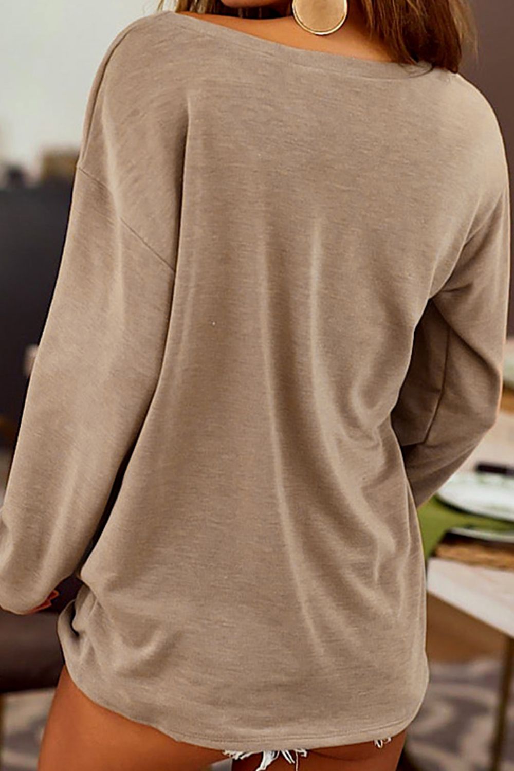 Distressed Pocketed Round Neck Long Sleeve T-Shirt