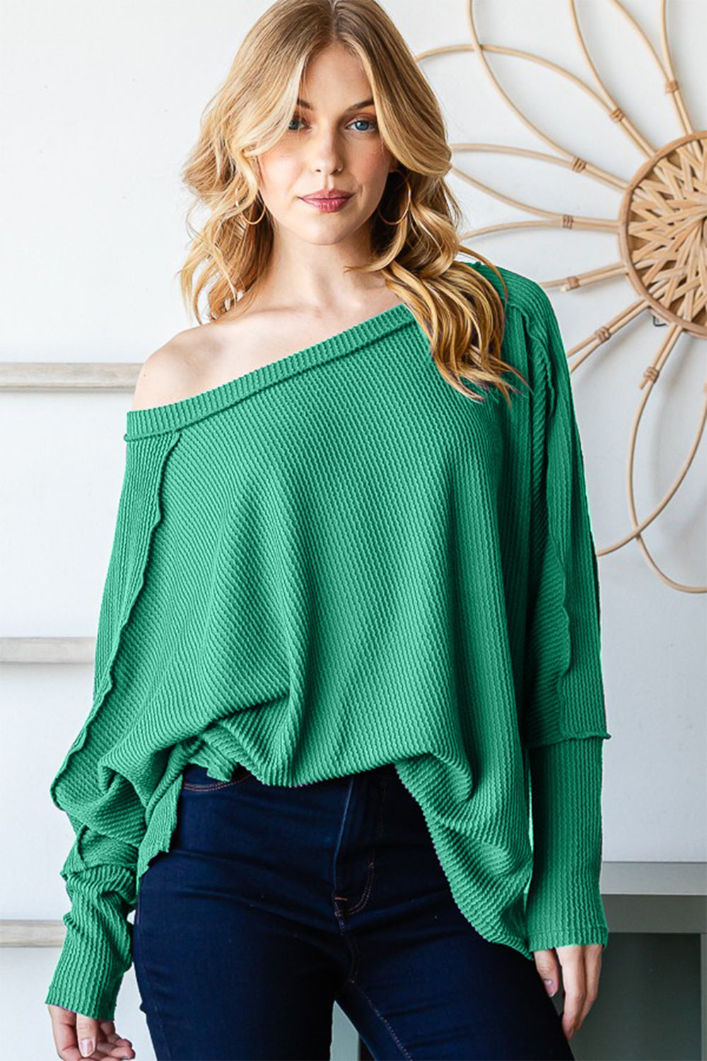 Reborn J Exposed Seam Lantern Sleeve Top