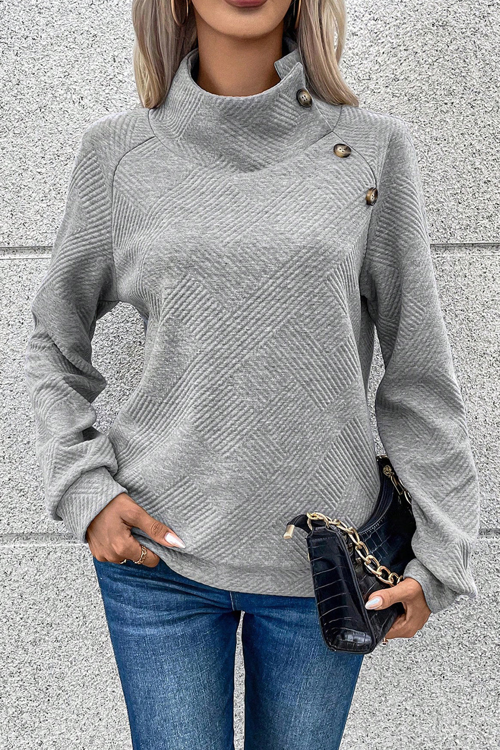 Geometric Buttoned Long Sleeve Sweatshirt