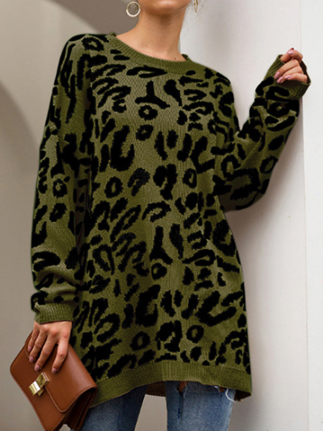 Leopard Round Neck Tunic Sweater