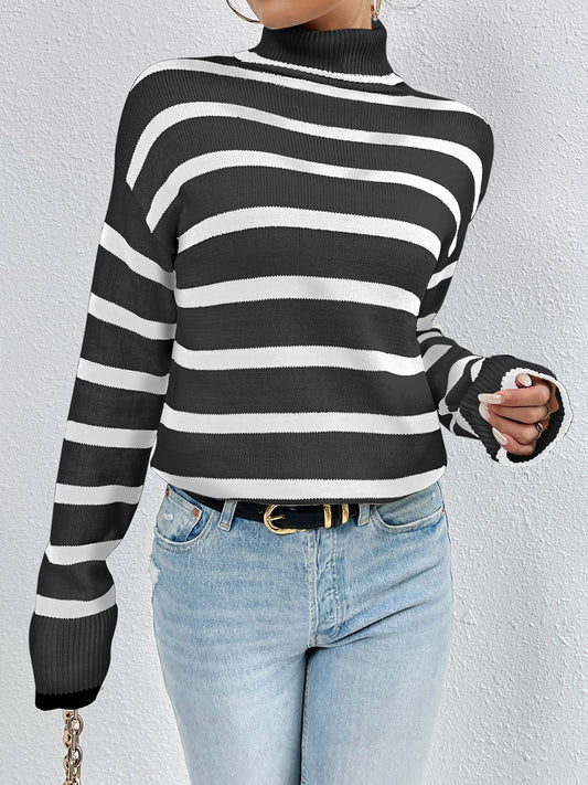 Striped Turtleneck Long Sleeve Sweater