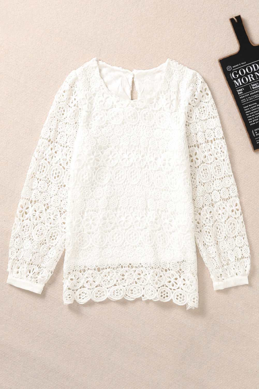 Lace Round Neck Long Sleeve Blouse