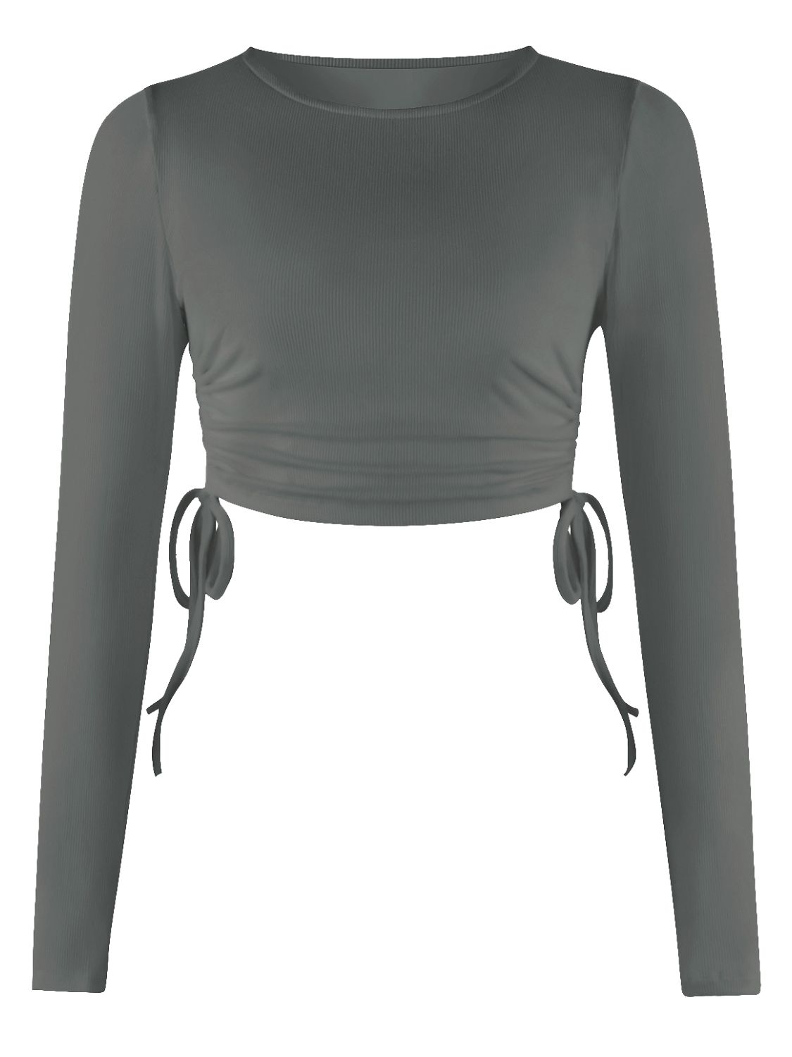 Drawstring Round Neck Long Sleeve Top