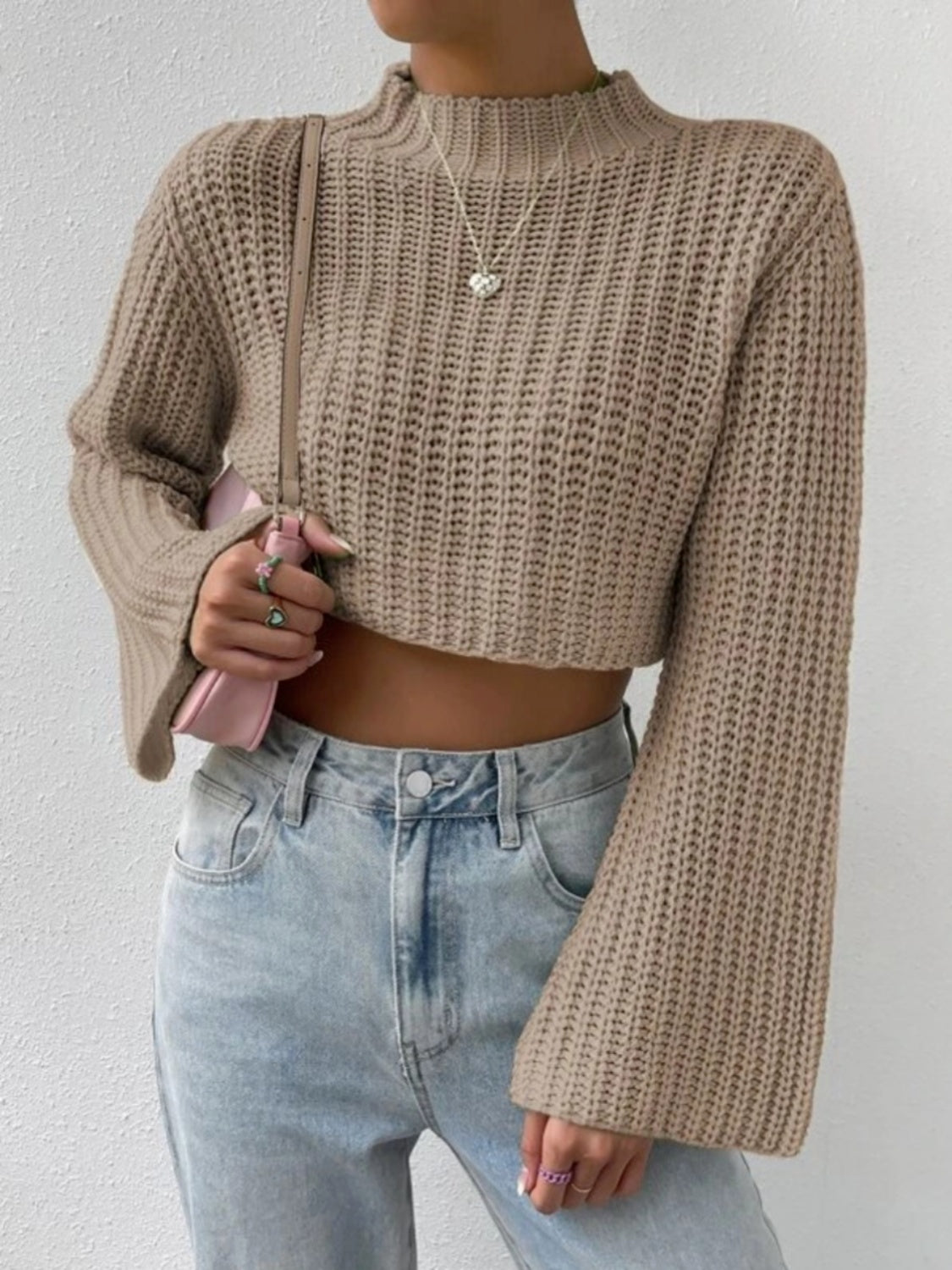 Mock Neck Long Sleeve Cropped Sweater