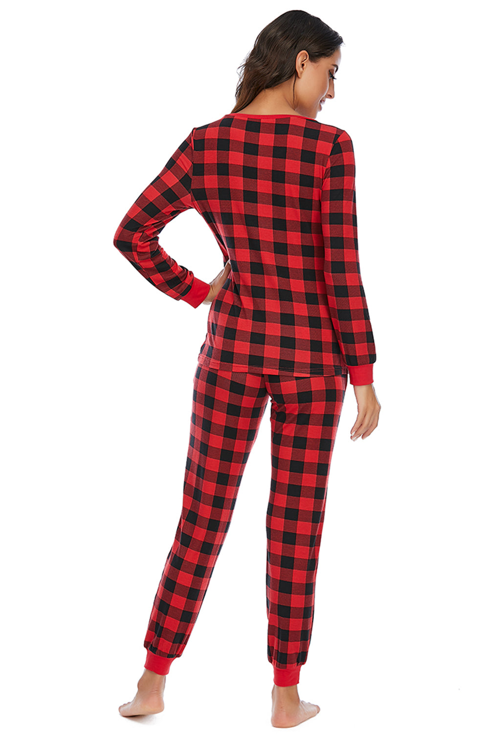 Plaid Round Neck Top and Pants Set