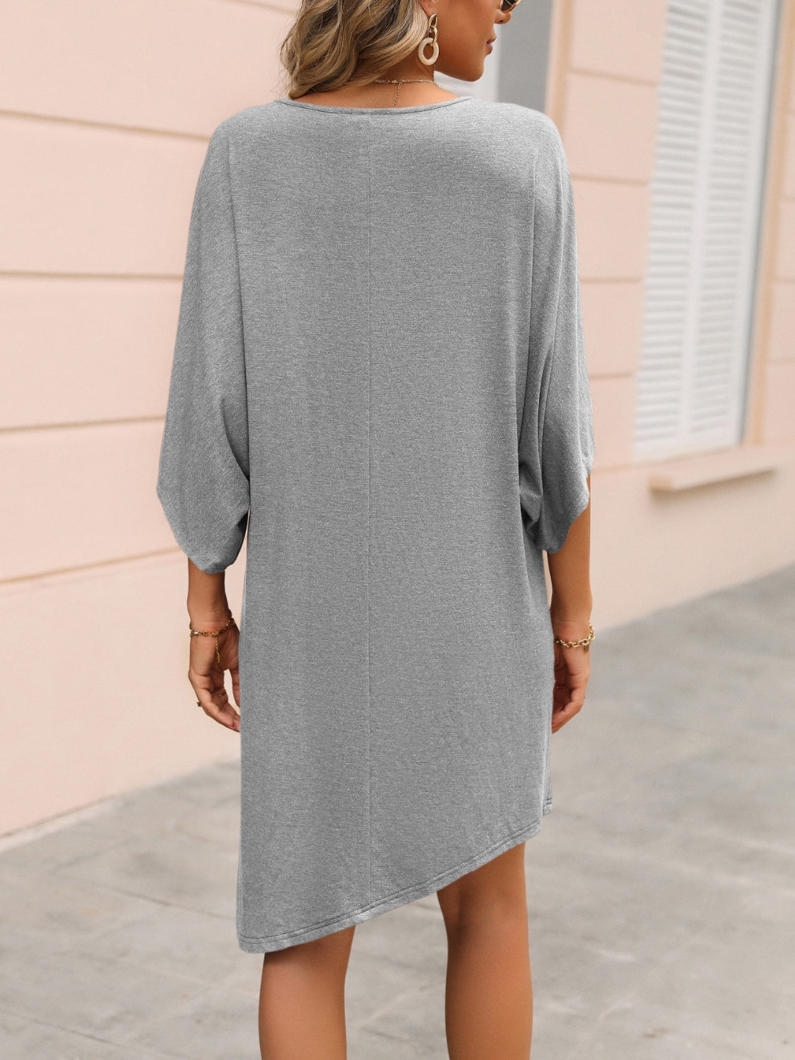 Round Neck Three-Quarter Sleeve Tee Dress